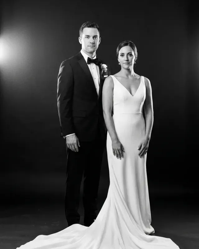 Concept full-length portrait of a couple in wedding attire