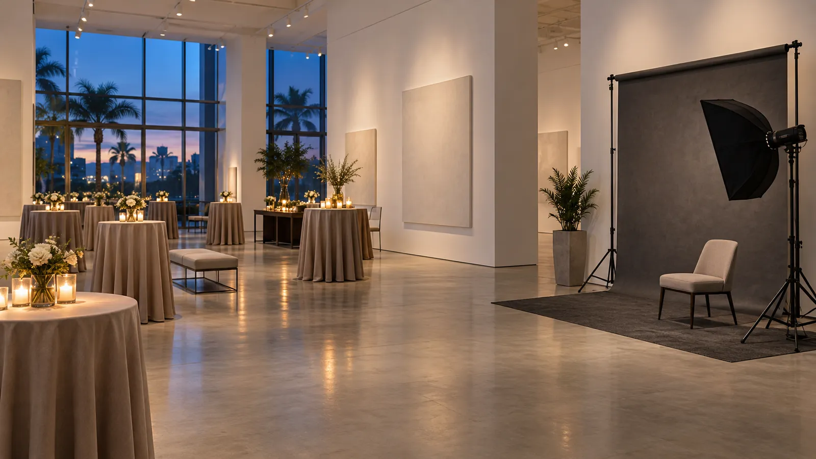 Concept of a freestanding portrait studio within a contemporary gallery reception
